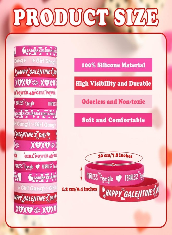 Ferreve 60 Pcs Galentine's Day Wristband Bulk Friends Silicone Bracelets Pink Red Valentine's Day Wristband Bulk for Friendship Gift Items Bag Valentine Exchange Gifts Party Decoration Supplies - Image 2